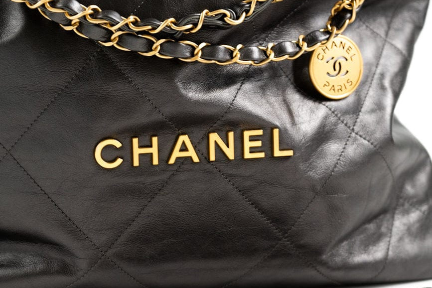 CHANEL Handbag Metallic Charcoal Calfskin Quilted  22 Bag Medium Aged Gold Hardware -Knockoff
