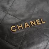 CHANEL Handbag Metallic Charcoal Calfskin Quilted  22 Bag Medium Aged Gold Hardware -Knockoff
