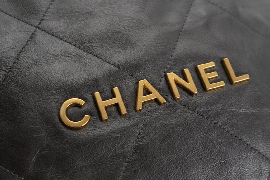 CHANEL Handbag Metallic Charcoal Calfskin Quilted  22 Bag Medium Aged Gold Hardware -Knockoff
