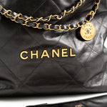 CHANEL Handbag Metallic Charcoal Calfskin Quilted  22 Bag Medium Aged Gold Hardware -Knockoff
