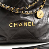 CHANEL Handbag Metallic Charcoal Calfskin Quilted  22 Bag Medium Aged Gold Hardware -Knockoff
