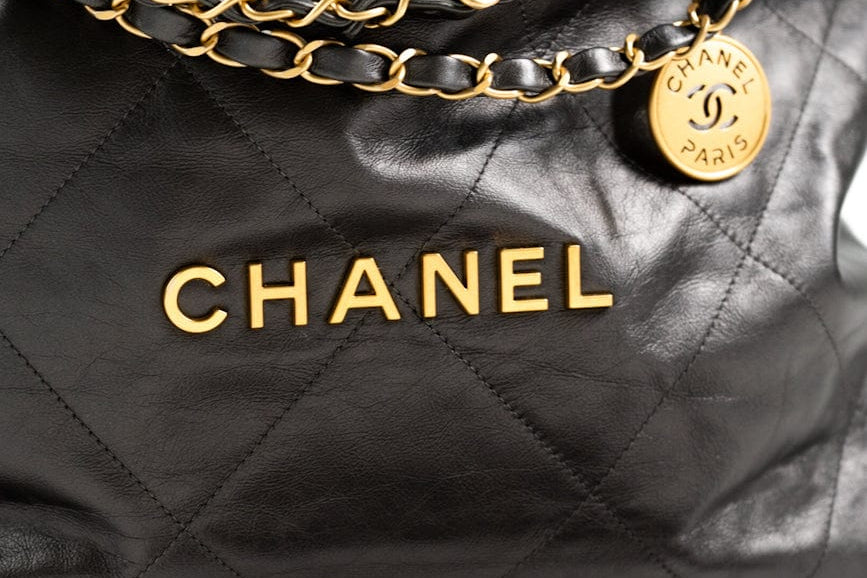 CHANEL Handbag Metallic Charcoal Calfskin Quilted  22 Bag Medium Aged Gold Hardware -Knockoff
