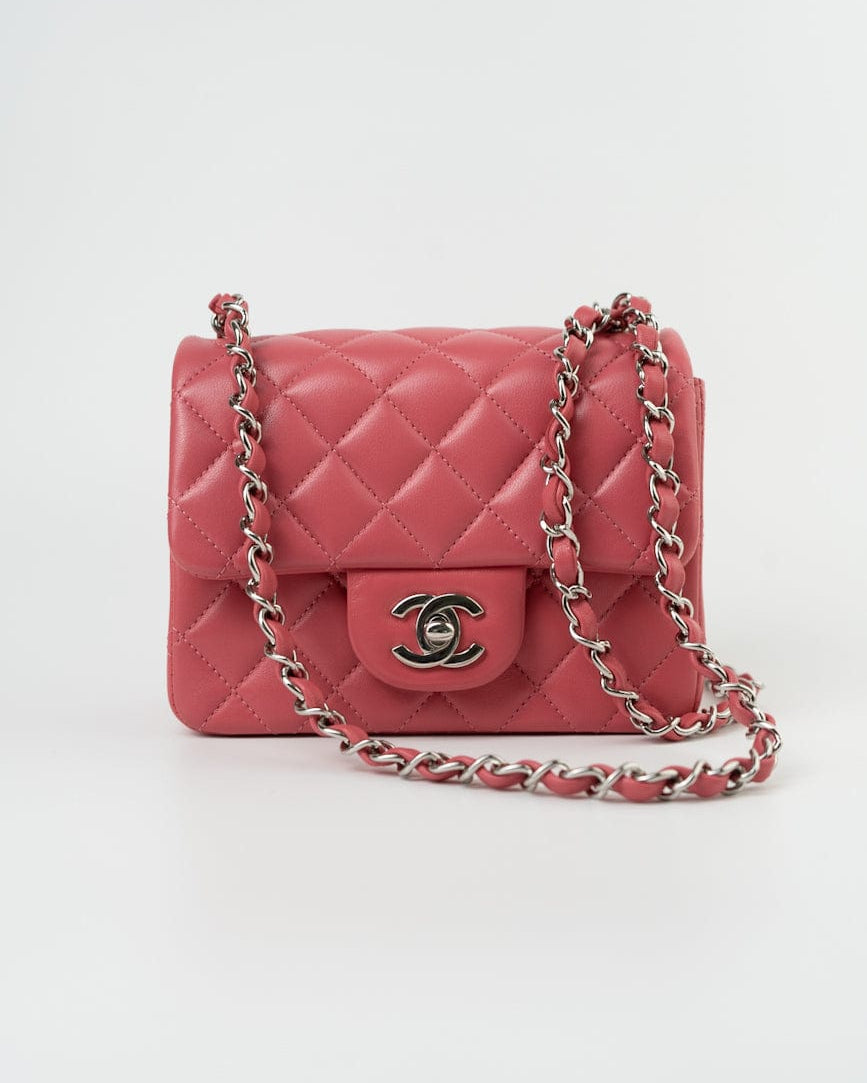 CHANEL Handbag Mini Square Pink Lambskin Quilted Flap SHW -Knockoff
