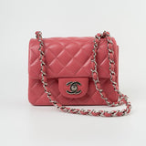 CHANEL Handbag Mini Square Pink Lambskin Quilted Flap SHW -Knockoff
