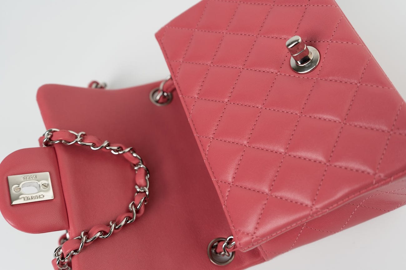 CHANEL Handbag Mini Square Pink Lambskin Quilted Flap SHW -Knockoff
