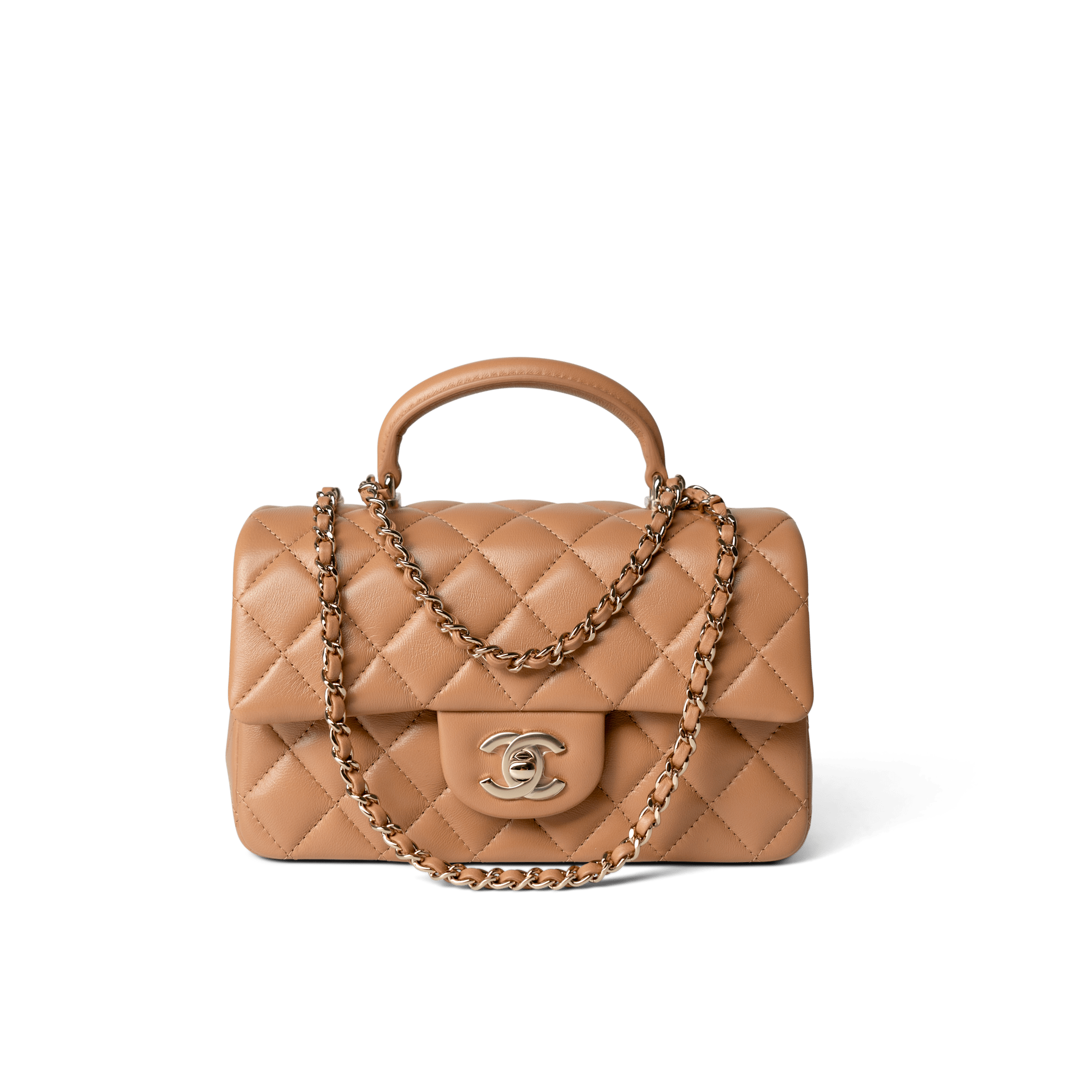 CHANEL Handbag Mini Top Handle / Beige 23P Dark Beige Lambskin Quilted Mini Top Handle LGHW -Knockoff
