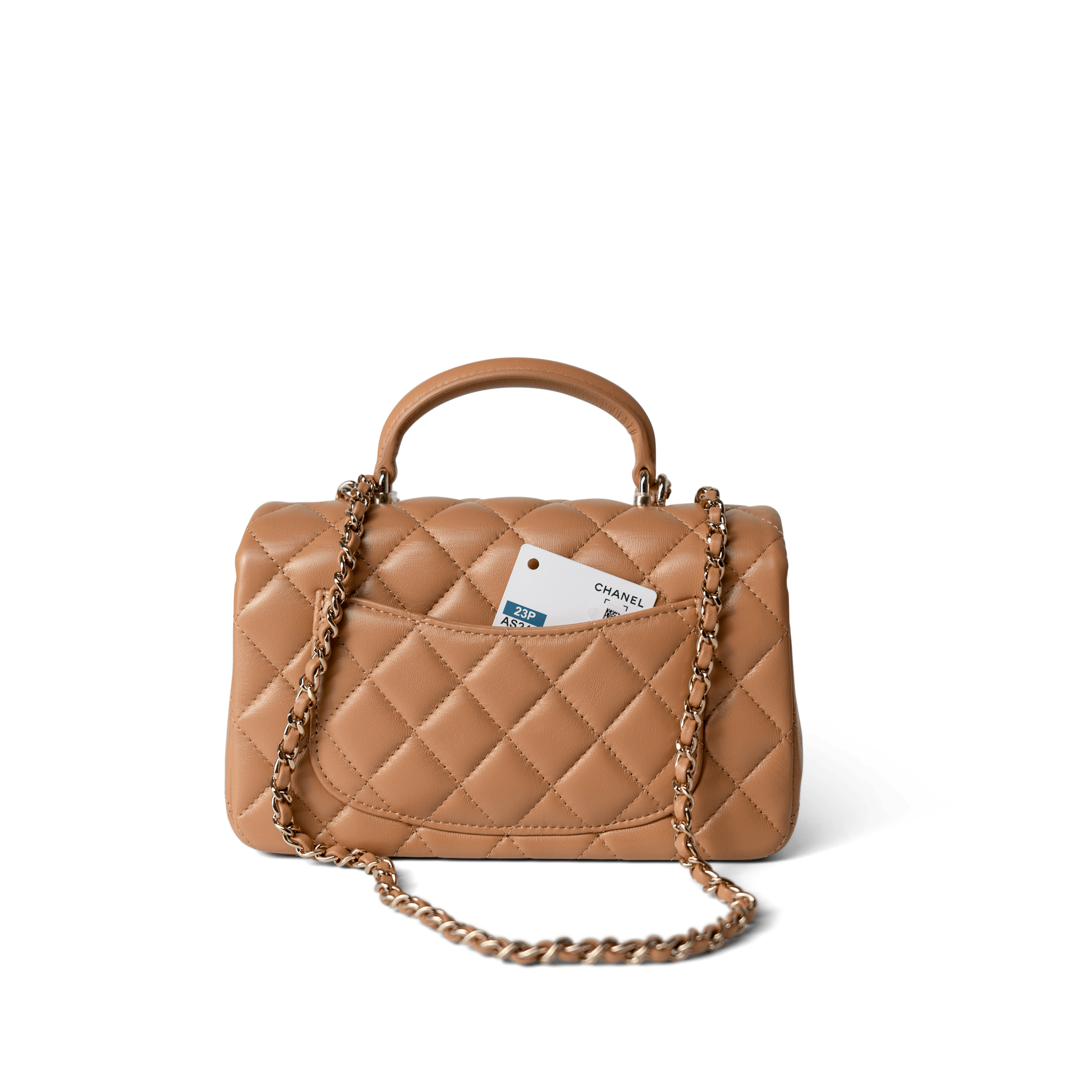 CHANEL Handbag Mini Top Handle / Beige 23P Dark Beige Lambskin Quilted Mini Top Handle LGHW -Knockoff
