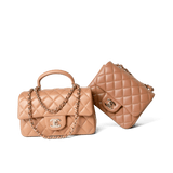 CHANEL Handbag Mini Top Handle / Beige 23P Dark Beige Lambskin Quilted Mini Top Handle LGHW -Knockoff
