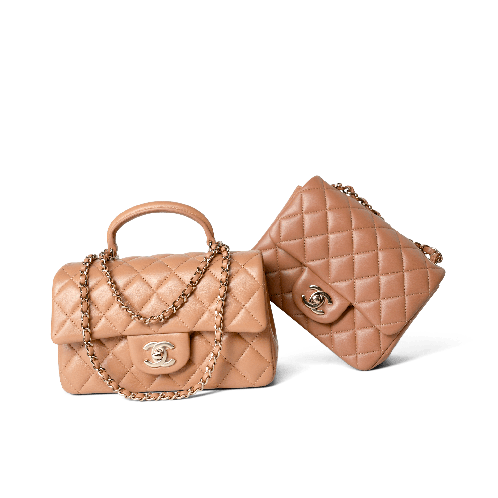 CHANEL Handbag Mini Top Handle / Beige 23P Dark Beige Lambskin Quilted Mini Top Handle LGHW -Knockoff
