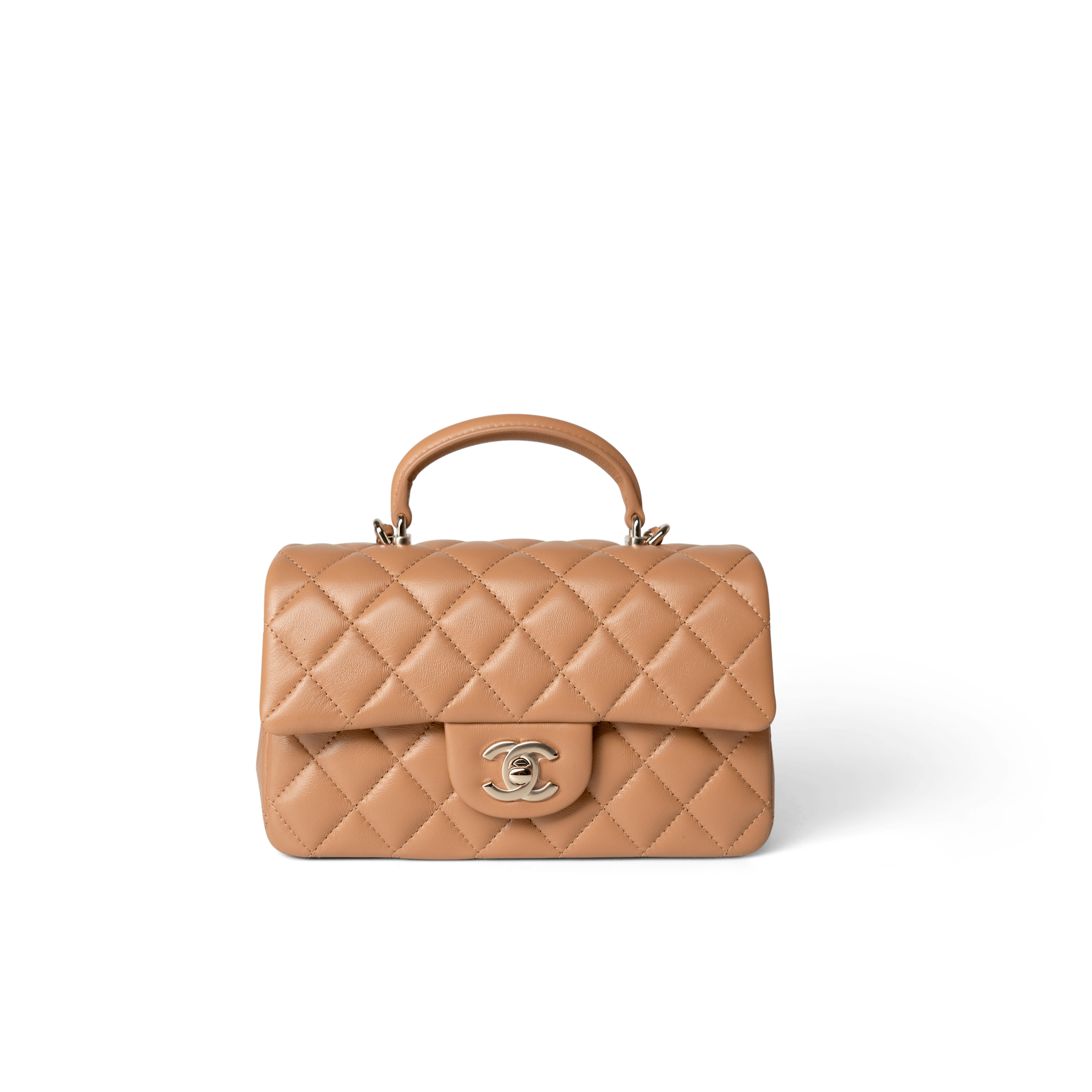 CHANEL Handbag Mini Top Handle / Beige 23P Dark Beige Lambskin Quilted Mini Top Handle LGHW -Knockoff
