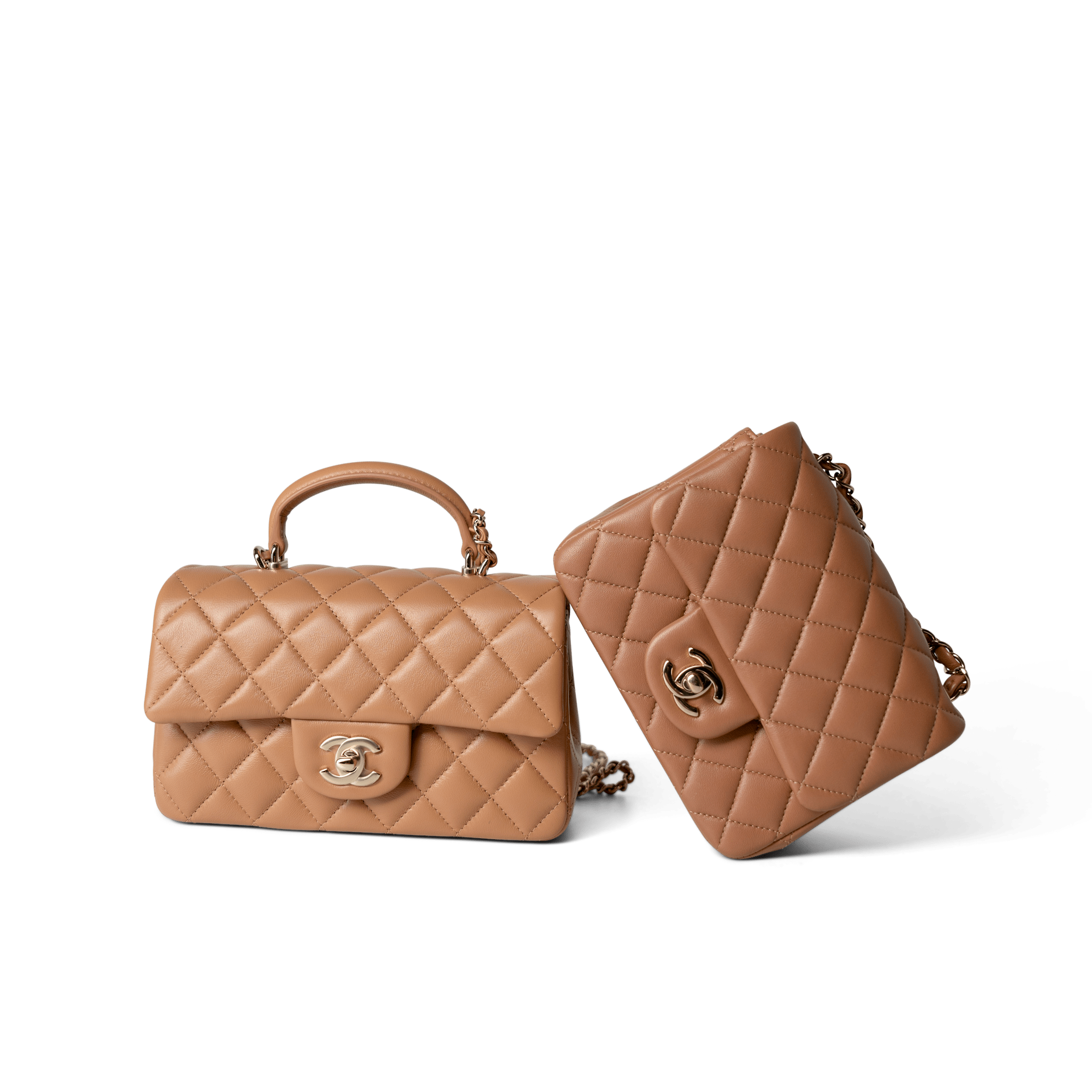 CHANEL Handbag Mini Top Handle / Beige 23P Dark Beige Lambskin Quilted Mini Top Handle LGHW -Knockoff
