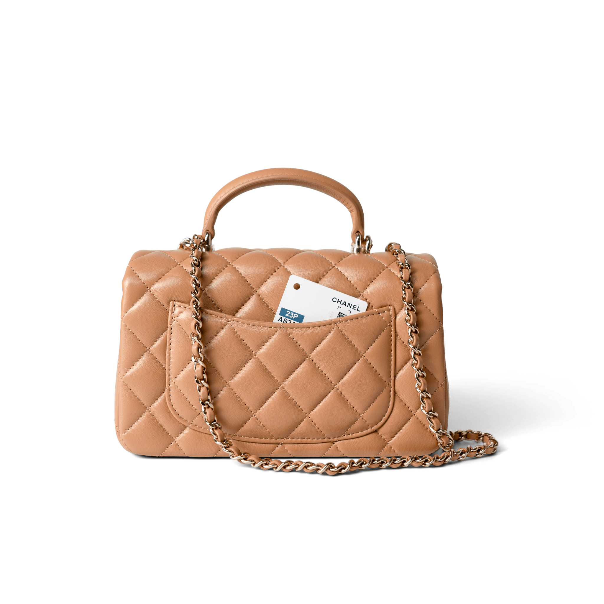 CHANEL Handbag Mini Top Handle / Beige 23P Dark Beige Lambskin Quilted Mini Top Handle LGHW -Knockoff
