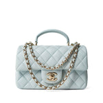 CHANEL Handbag Mini top handle / Blue Light Blue Lambskin Quilted Mini Top Handle Light Gold Hardware -Knockoff
