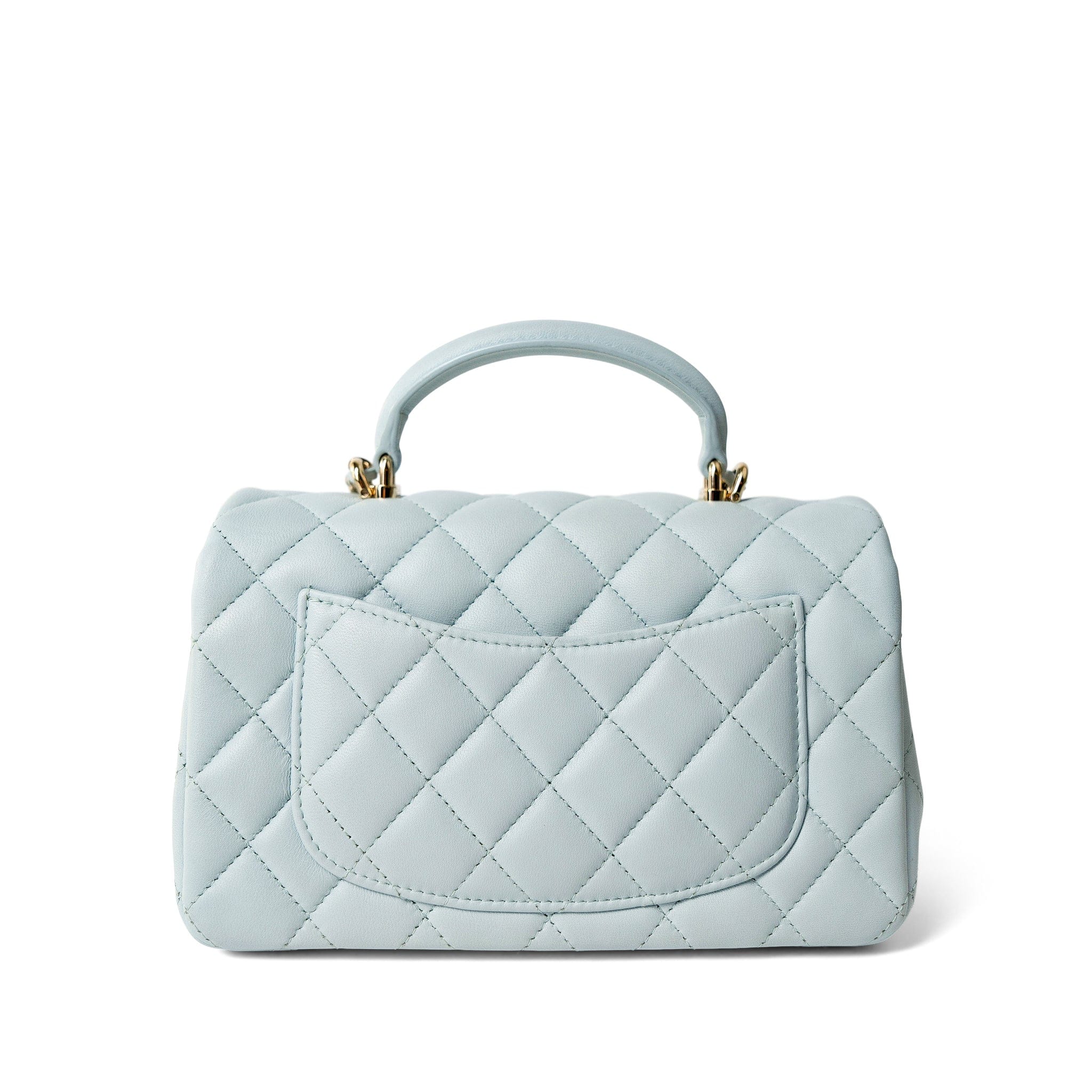 CHANEL Handbag Mini top handle / Blue Light Blue Lambskin Quilted Mini Top Handle Light Gold Hardware -Knockoff
