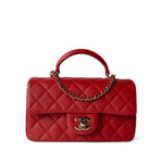 CHANEL Handbag Mini Top Handle / Red 22P Red Lambskin Mini Top Handle Light Gold Hardware -Knockoff
