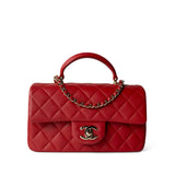 CHANEL Handbag Mini Top Handle / Red 22P Red Lambskin Mini Top Handle Light Gold Hardware -Knockoff
