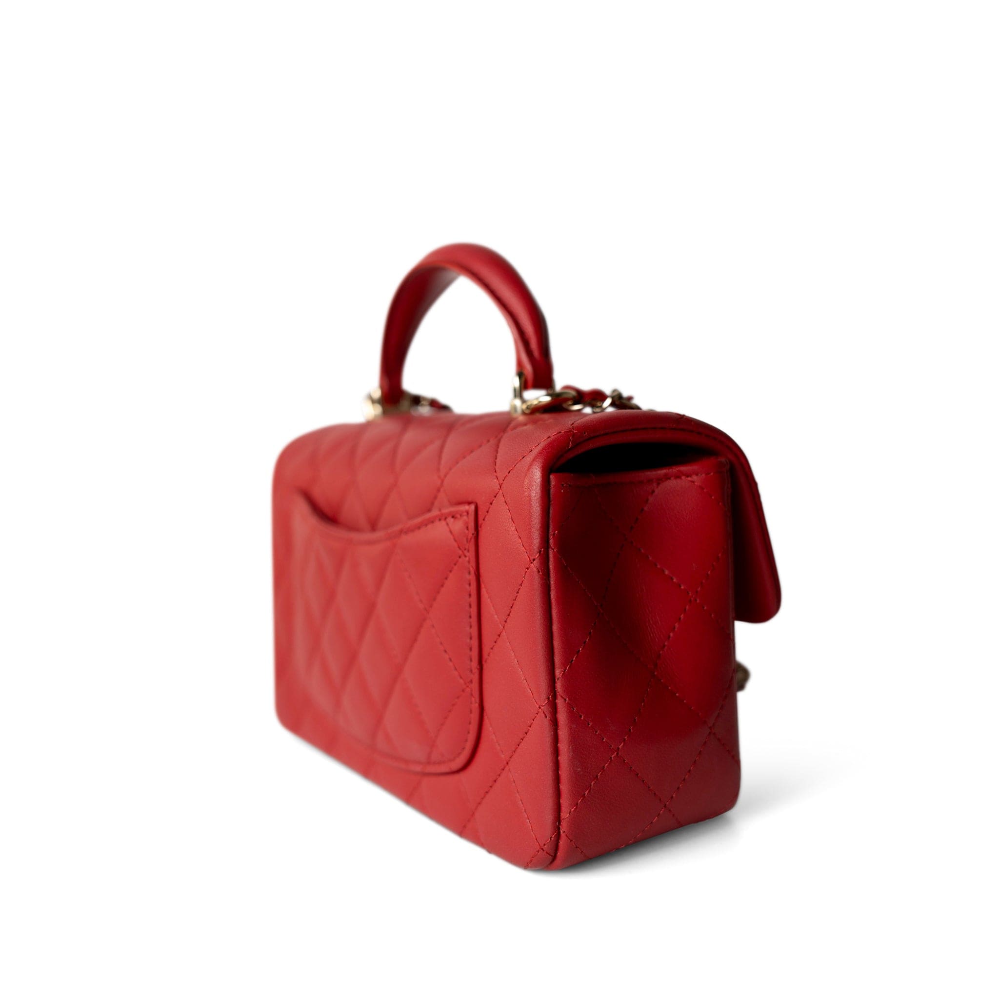 CHANEL Handbag Mini Top Handle / Red 22P Red Lambskin Mini Top Handle Light Gold Hardware -Knockoff
