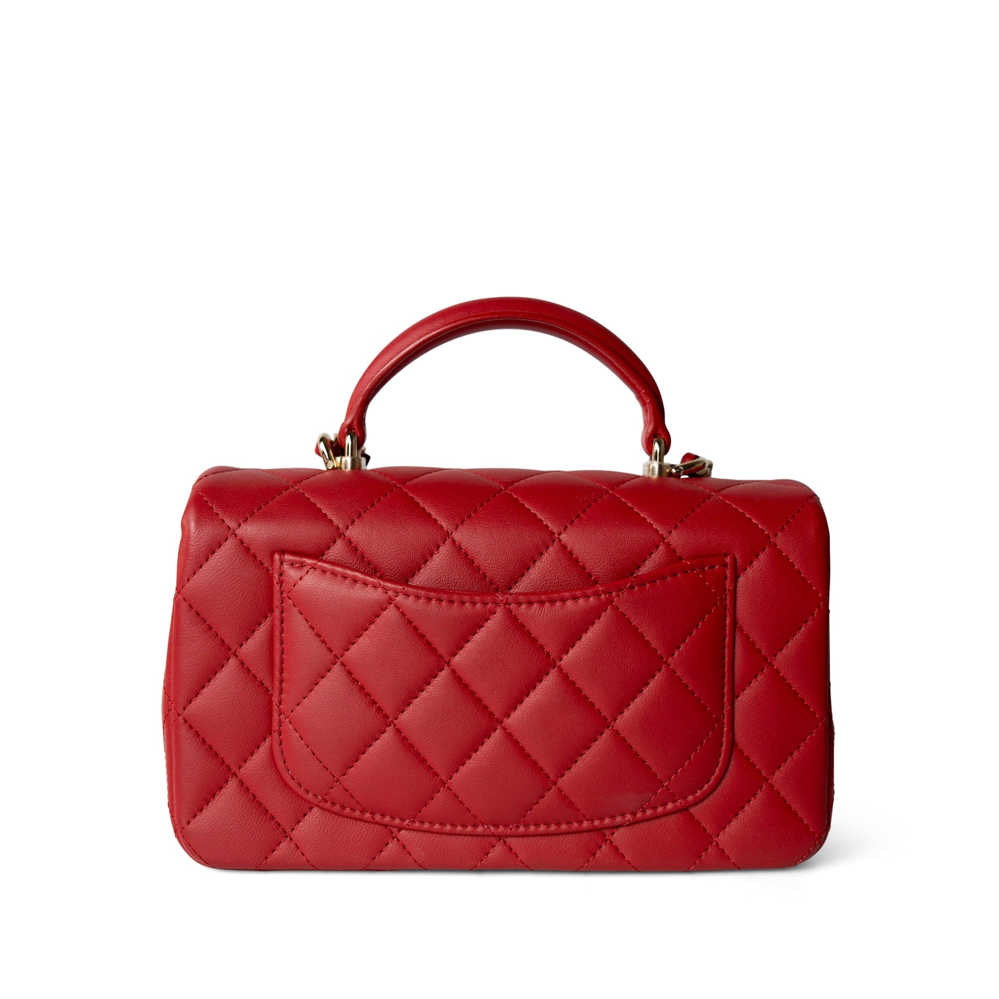 CHANEL Handbag Mini Top Handle / Red 22P Red Lambskin Mini Top Handle Light Gold Hardware -Knockoff
