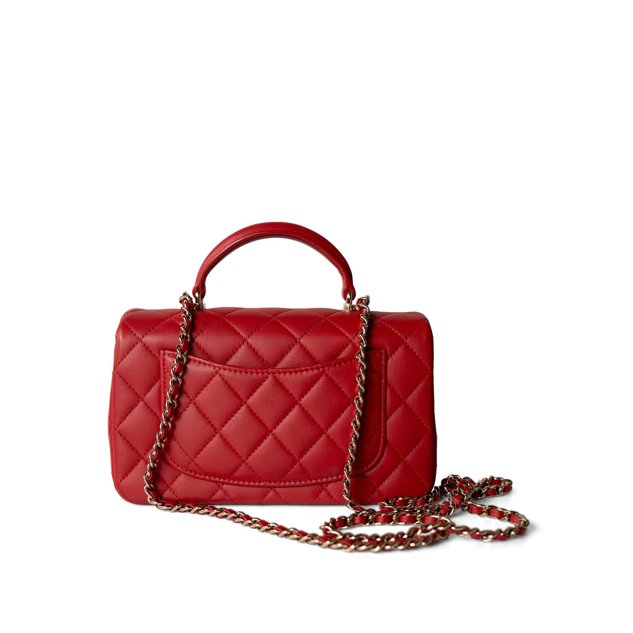 CHANEL Handbag Mini Top Handle / Red 22P Red Lambskin Mini Top Handle Light Gold Hardware -Knockoff
