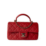 CHANEL Handbag Mini Top Handle / Red 22P Red Lambskin Mini Top Handle Light Gold Hardware -Knockoff
