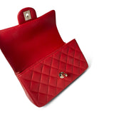 CHANEL Handbag Mini Top Handle / Red 22P Red Lambskin Mini Top Handle Light Gold Hardware -Knockoff
