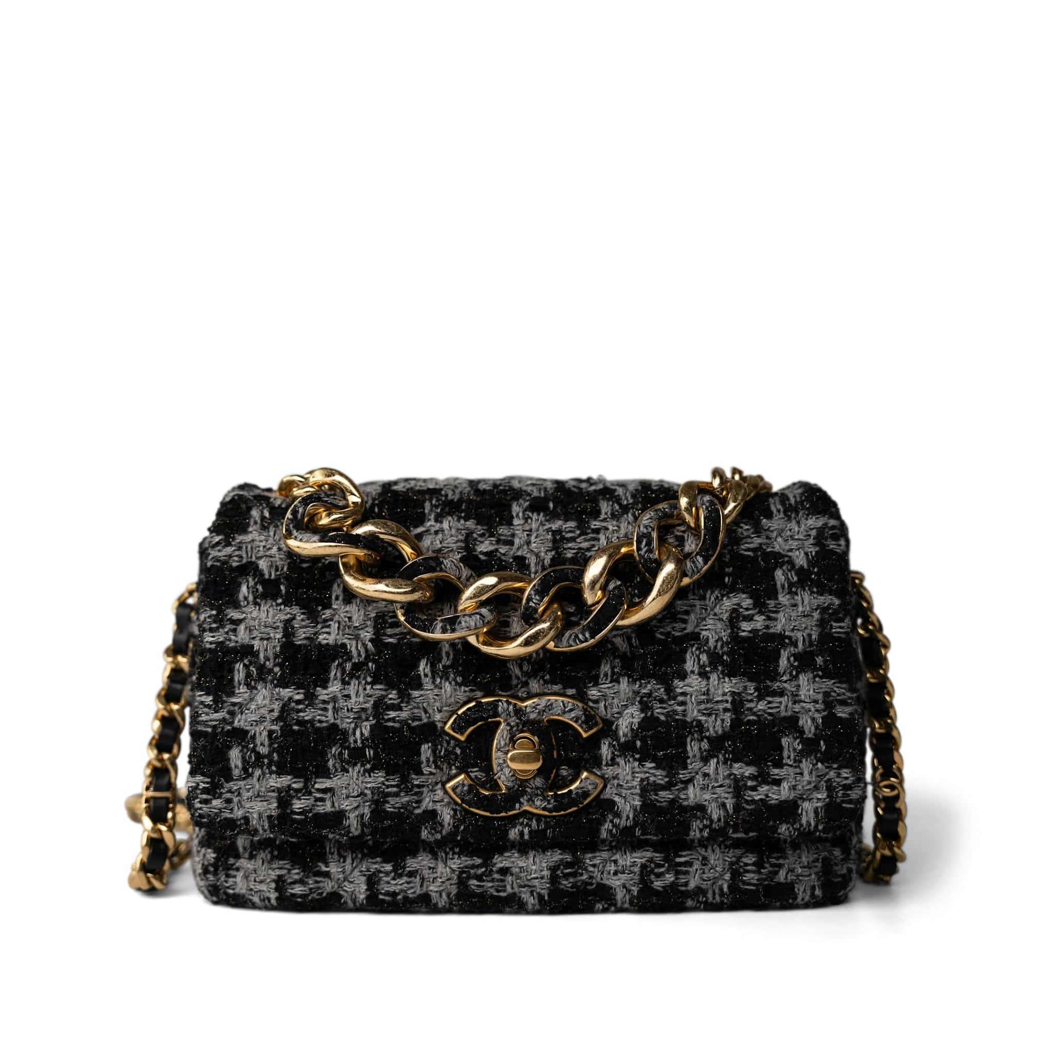 CHANEL Handbag Multicolor Wool Tweed Quilted Elegant Chain Flap Black Grey -Knockoff
