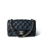 CHANEL Handbag Navy 18B Navy Caviar Quilted Mini Rectangular Light Gold Hardware -Knockoff
