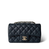 CHANEL Handbag Navy 18B Navy Caviar Quilted Mini Rectangular Light Gold Hardware -Knockoff
