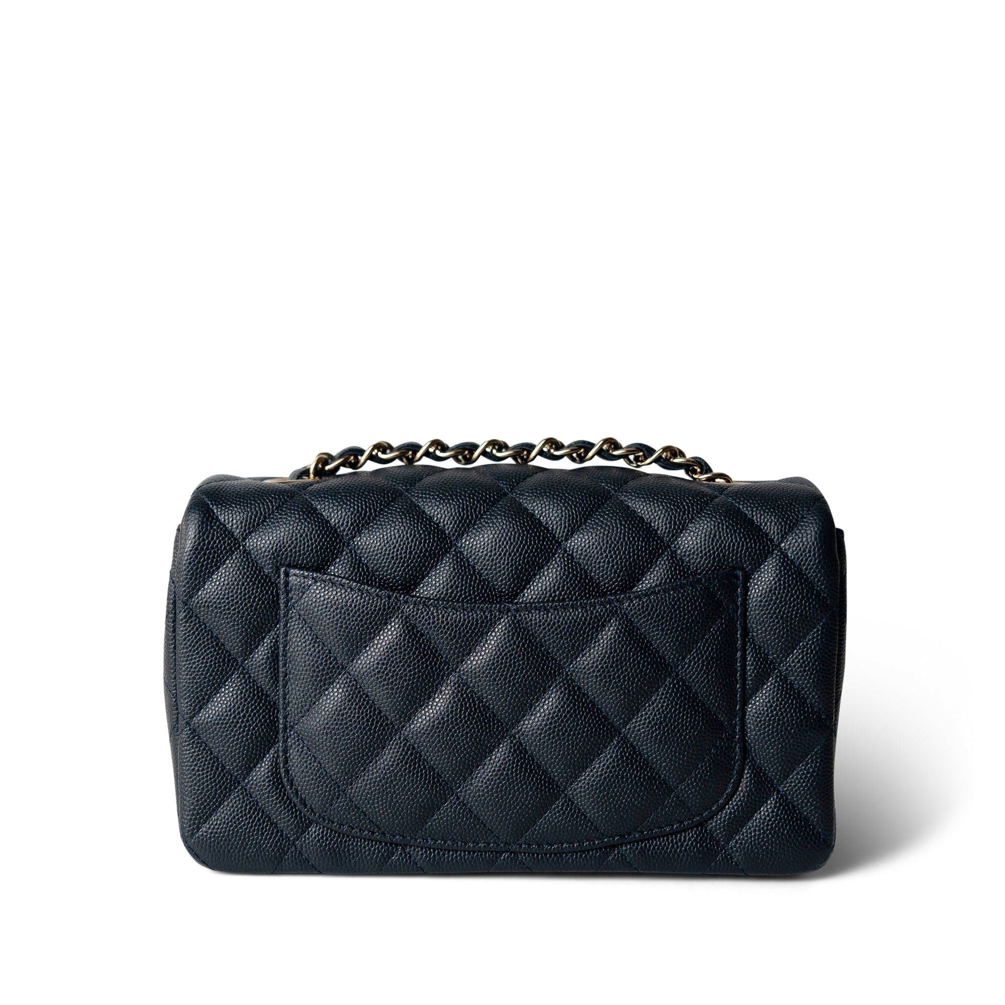 CHANEL Handbag Navy 18B Navy Caviar Quilted Mini Rectangular Light Gold Hardware -Knockoff
