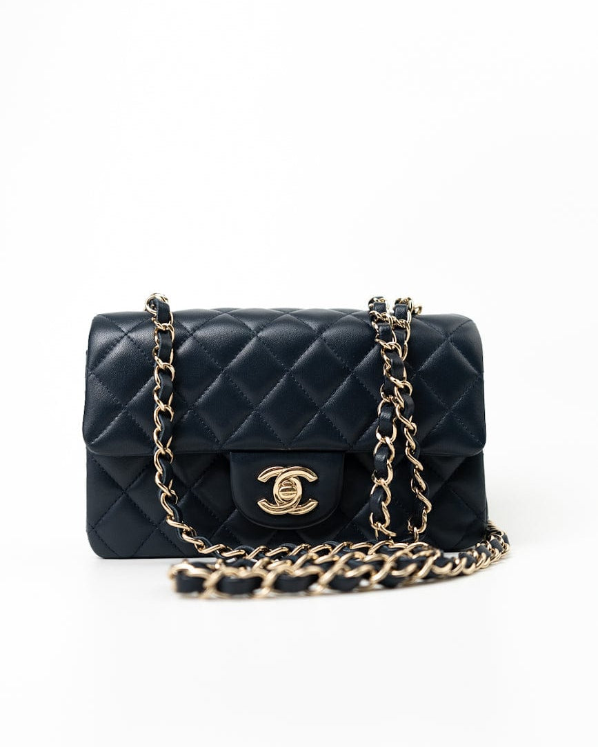 CHANEL Handbag Navy Blue Lambskin Quilted Mini Rectangular Flap Bag LGHW -Knockoff
