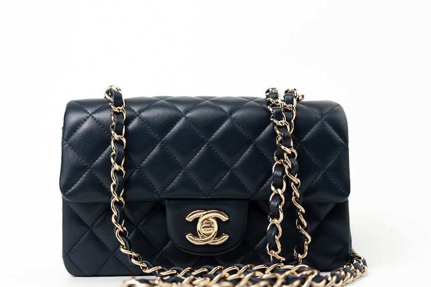 CHANEL Handbag Navy Blue Lambskin Quilted Mini Rectangular Flap Bag LGHW -Knockoff
