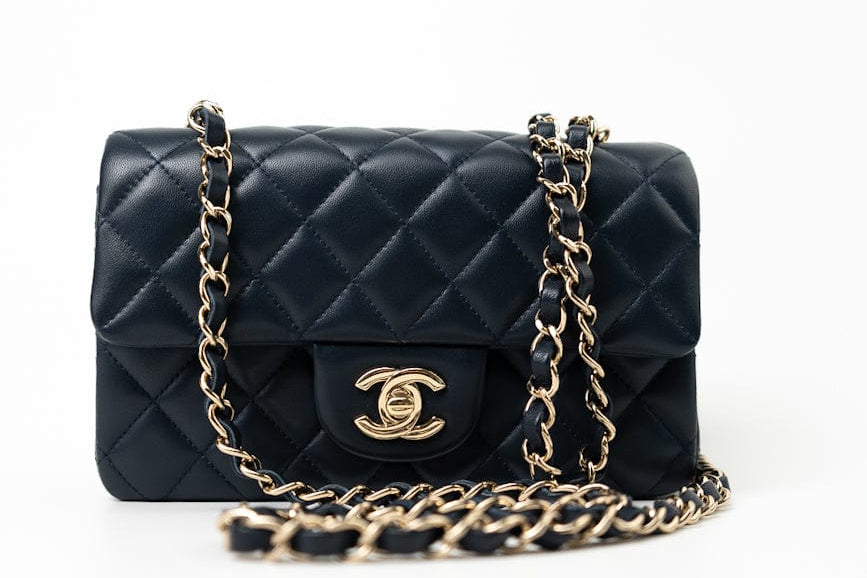 CHANEL Handbag Navy Blue Lambskin Quilted Mini Rectangular Flap Bag LGHW -Knockoff
