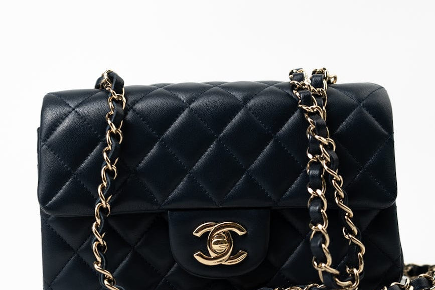 CHANEL Handbag Navy Blue Lambskin Quilted Mini Rectangular Flap Bag LGHW -Knockoff
