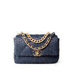 CHANEL Handbag Navy Navy Raffia Quilted 19 Flap Small Mixed Hardware -Knockoff
