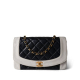 CHANEL Handbag Navy White Lambskin Quilted Diana Flap Medium Gold Hardware -Knockoff
