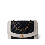 CHANEL Handbag Navy White Lambskin Quilted Diana Flap Medium Gold Hardware -Knockoff
