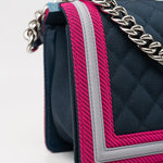 CHANEL Handbag Nylon Quilted Medium Fluo Boy Flap Dark Navy Fuchsia Grey -Knockoff
