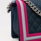 CHANEL Handbag Nylon Quilted Medium Fluo Boy Flap Dark Navy Fuchsia Grey -Knockoff
