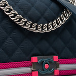 CHANEL Handbag Nylon Quilted Medium Fluo Boy Flap Dark Navy Fuchsia Grey -Knockoff
