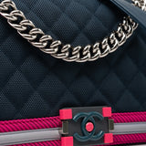 CHANEL Handbag Nylon Quilted Medium Fluo Boy Flap Dark Navy Fuchsia Grey -Knockoff
