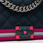 CHANEL Handbag Nylon Quilted Medium Fluo Boy Flap Dark Navy Fuchsia Grey -Knockoff
