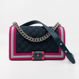 CHANEL Handbag Nylon Quilted Medium Fluo Boy Flap Dark Navy Fuchsia Grey -Knockoff
