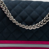 CHANEL Handbag Nylon Quilted Medium Fluo Boy Flap Dark Navy Fuchsia Grey -Knockoff
