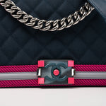 CHANEL Handbag Nylon Quilted Medium Fluo Boy Flap Dark Navy Fuchsia Grey -Knockoff
