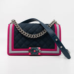 CHANEL Handbag Nylon Quilted Medium Fluo Boy Flap Dark Navy Fuchsia Grey -Knockoff
