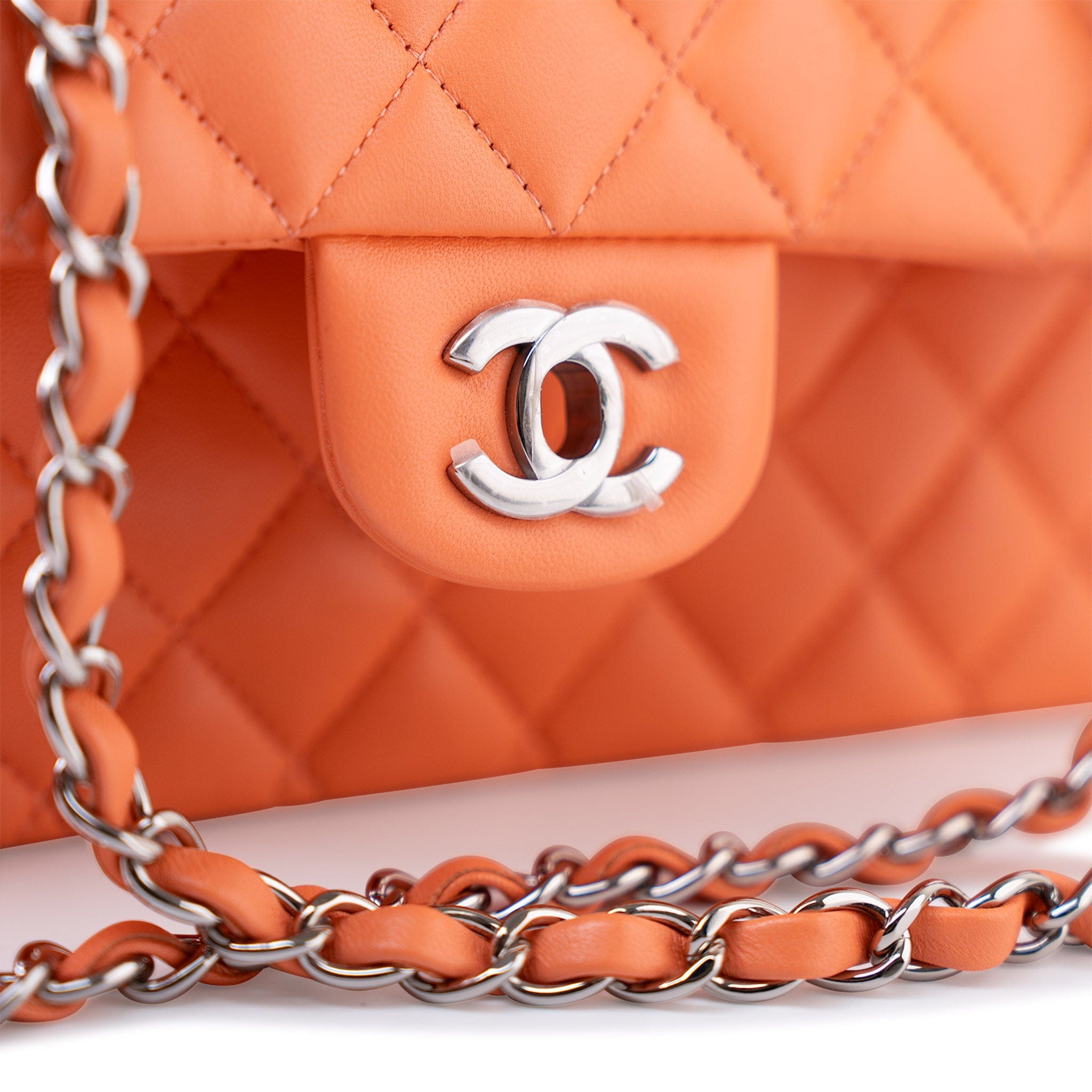 CHANEL Handbag Orange 21S Neon Orange Lambskin Quilted Classic Flap SWH -Knockoff
