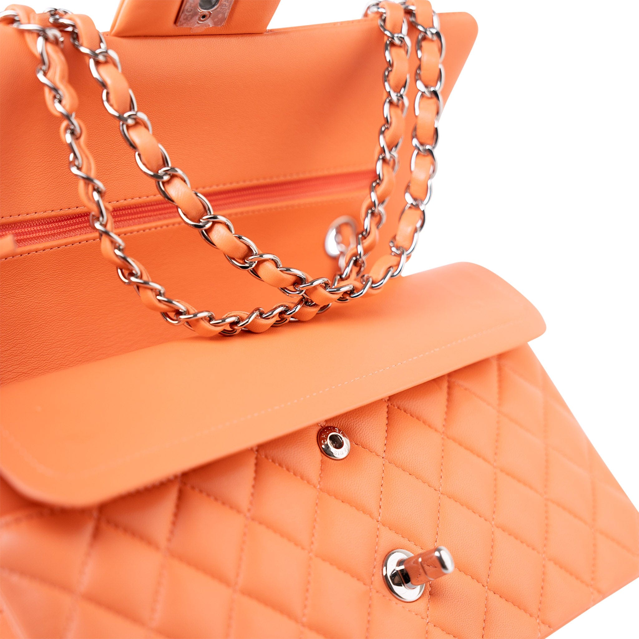 CHANEL Handbag Orange 21S Neon Orange Lambskin Quilted Classic Flap SWH -Knockoff
