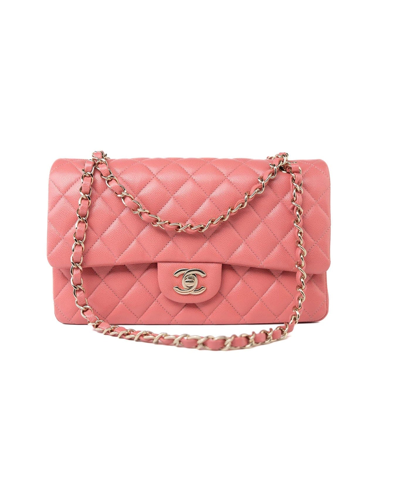 CHANEL Handbag Pink 18S Pink Caviar Medium Quilted Classic Double Flap Light Gold Hardware -Knockoff
