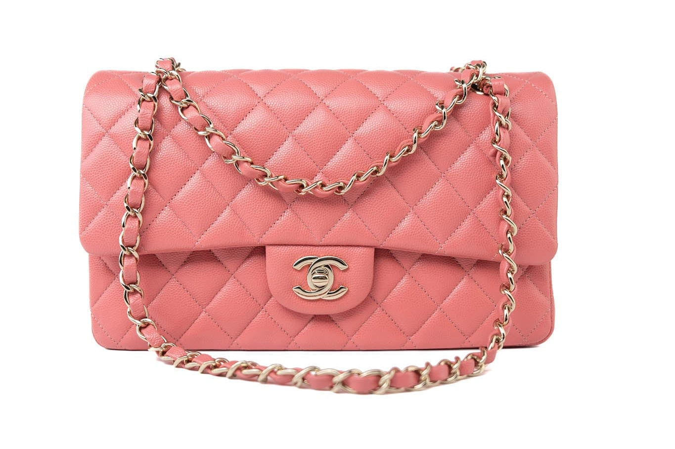 CHANEL Handbag Pink 18S Pink Caviar Medium Quilted Classic Double Flap Light Gold Hardware -Knockoff
