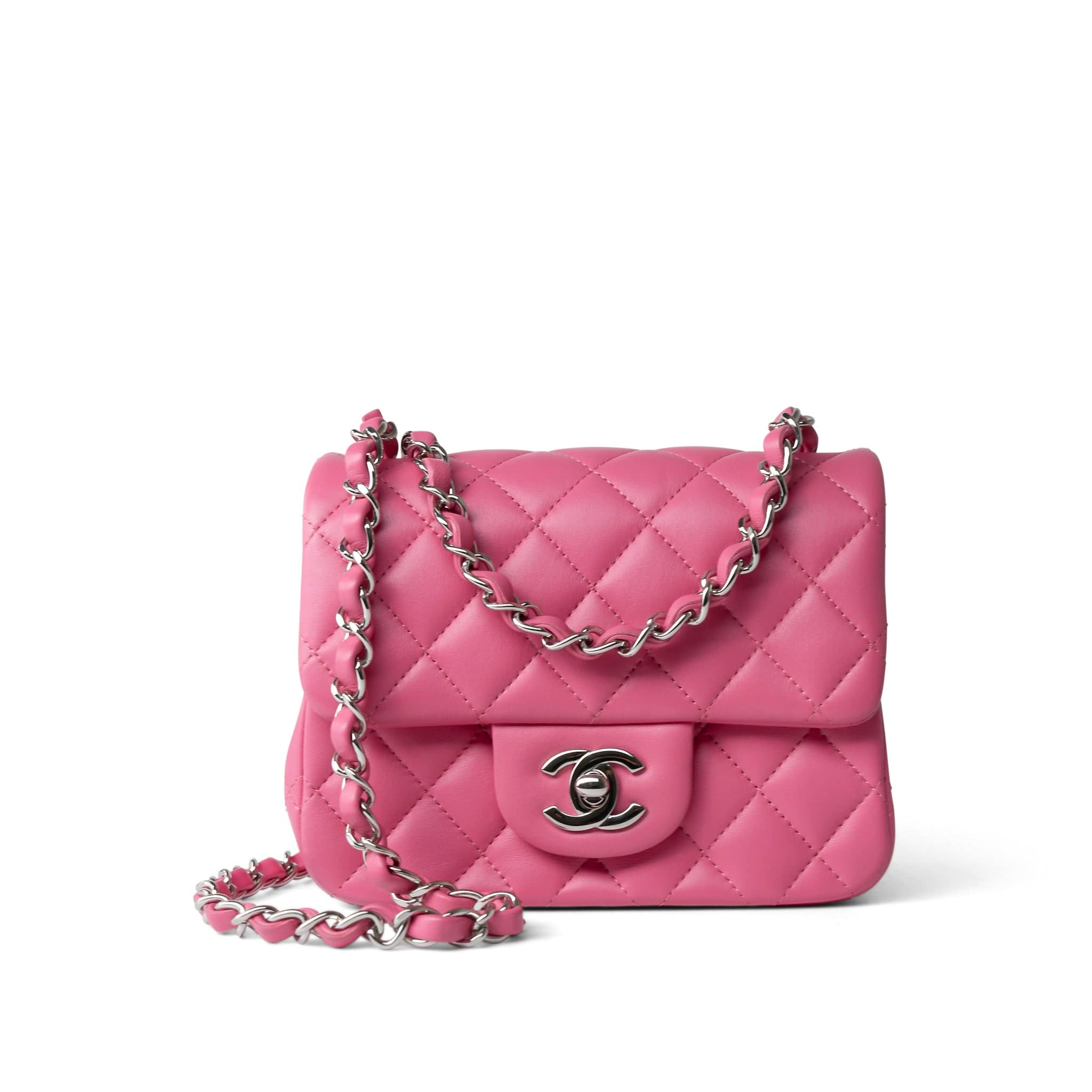 CHANEL Handbag Pink 19C Pink Lambskin Quilted Mini Square Flap Silver Hardware -Knockoff
